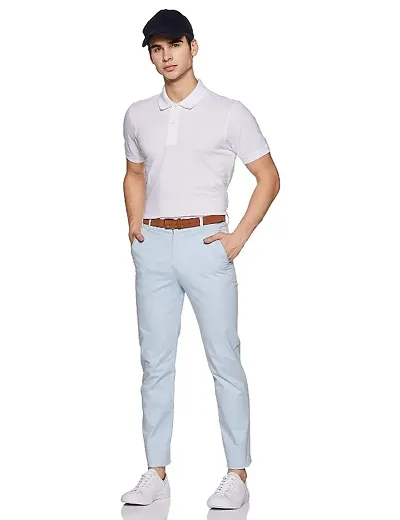 Stylish White Cotton Blend Solid Polos For Men