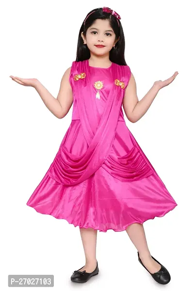 Stylish Pink Silk Blend Solid Frocks For Girl