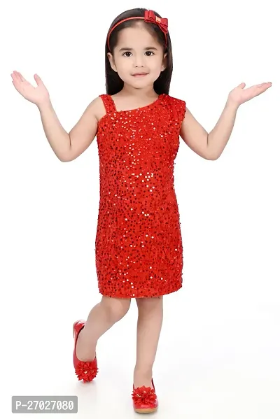 Stylish Red Velvet Embellished A-Line Dress For Girl