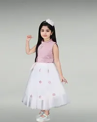 Stylish Pink Net Printed Frocks For Girl-thumb3