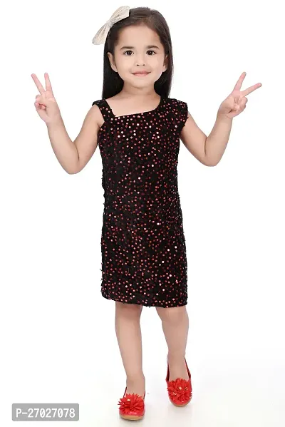 Stylish Maroon Velvet Embellished A-Line Dress For Girl