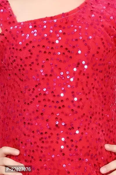 Stylish Red Velvet Embellished A-Line Dress For Girl-thumb3