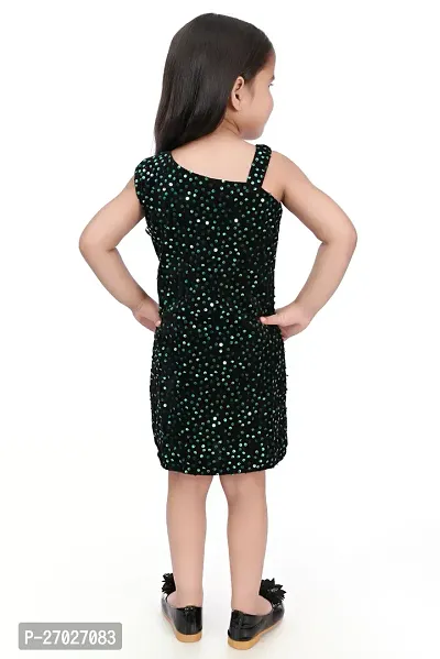 Stylish Green Velvet Embellished A-Line Dress For Girl-thumb2