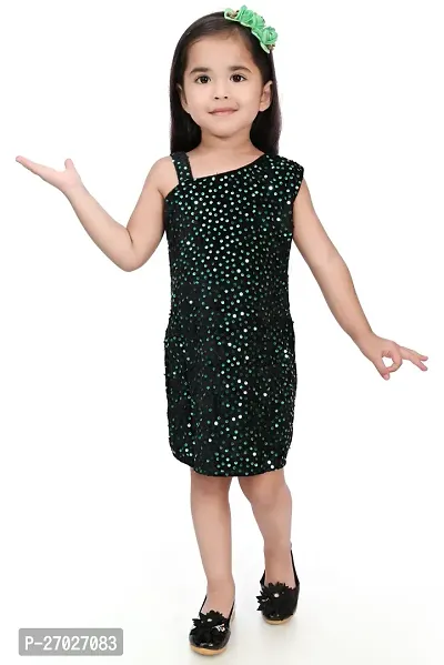 Stylish Green Velvet Embellished A-Line Dress For Girl-thumb0