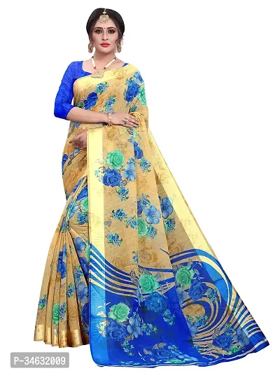 Stylish Polycotton Blue  Saree Without Blouse Piece without Blouse piece For Women-thumb0