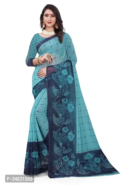 Stylish Polycotton Blue  Saree Without Blouse Piece without Blouse piece For Women-thumb0