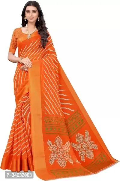 Stylish Polycotton Orange  Saree Without Blouse Piece without Blouse piece For Women-thumb0