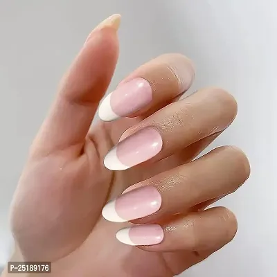 ELEPHANTBOAT? 24 pcs Lovely Press on French Fake Nails,Nude Acrylic Nails Press on,Full Cover Press On False Nails with double sided Jelly,Nail Art For Women-thumb0
