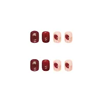 The Pink Truck Everlasting 24 Pc Designer Artificial Reusable Nails in Red Golden Color with Glue Stamp - Red Golden (Pack of 24)-thumb4