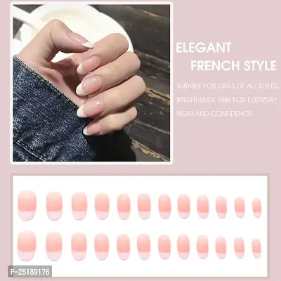 ELEPHANTBOAT? 24 pcs Lovely Press on French Fake Nails,Nude Acrylic Nails Press on,Full Cover Press On False Nails with double sided Jelly,Nail Art For Women-thumb5