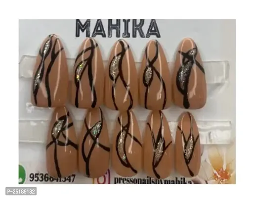 Mahika Set of 12 Hand Made Artificial Nail Tip Press on Nail for Women's, Nail with Glue False Nail Set Glitter Nail Art Kit (Artificial Nails08, 12 Piece Set)