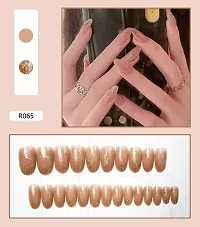 The Pink Truck Set of 24 Artificial Reusable Nails in Golden Glitter Design with Glue stamp - Golden (Pack of 24)-thumb1