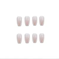 The Pink Truck Set of 24 Artificial Reusable Nails in Dark Pink French style (R189) with glue stamp (Pack of 24)-thumb2