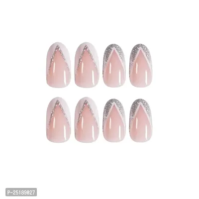 The Pink Truck Set of 24 Designer Reusable Artificial Nails in Glitter Manicure Design with Silver Glitter, Including Glue Stamp (Pack of 24)-thumb3