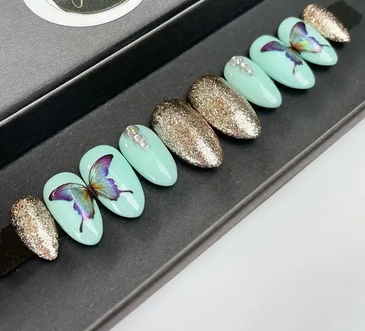 Nails By mahika 12 Pcs Handmade Press On Nails For women's Designer Nail Art Nail Set Lightweight & Long Lasting Easy With Glu