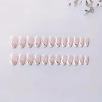 The Pink Truck Luxurious Designer Reusable Artificial Nails in French style with Swarovski along with glue stamp - Natural Pink (Pack of 24)-thumb3