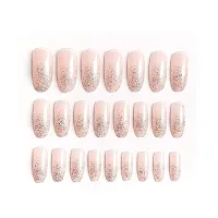 The Pink Truck Set of 24 Everlasting Artificial Reusable Nails in Baby Pink Color with Glitter (B02) Including Glue Stamp - Natural Pink, Silver (Pack of 24)-thumb1