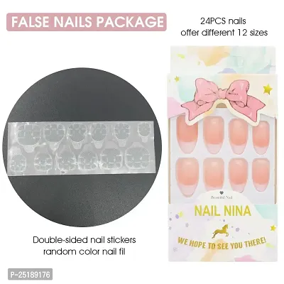 ELEPHANTBOAT? 24 pcs Lovely Press on French Fake Nails,Nude Acrylic Nails Press on,Full Cover Press On False Nails with double sided Jelly,Nail Art For Women-thumb2