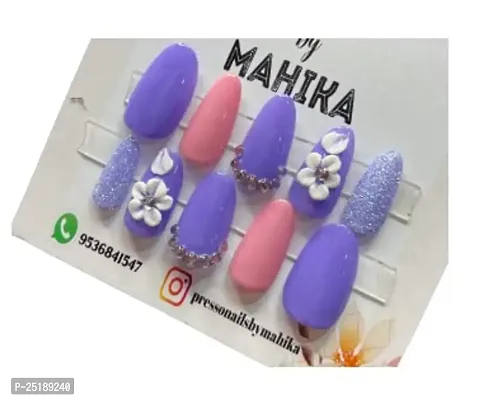 Mahika Set of 12 Hand Made Artificial Nail Tip Press on Nail for Women's, Nail with Glue False Nail Set Glitter Nail Art Kit (Artificial Nails01, 12 Piece Set)