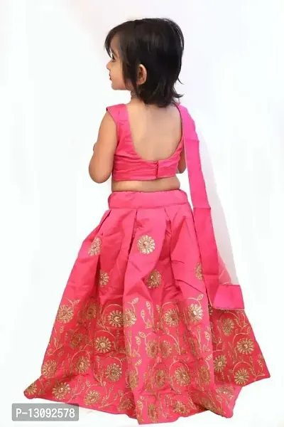 Girls Satin Embroidered Lehenga Choli (4-5 Years, Pink)-thumb3