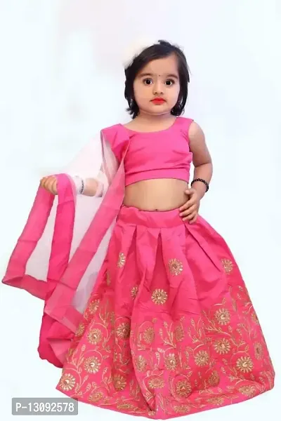 Girls Satin Embroidered Lehenga Choli (4-5 Years, Pink)