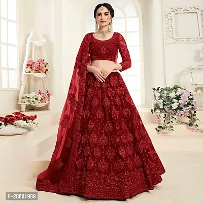 Stylish Red Net Embroidered Lehenga Choli Set For Women