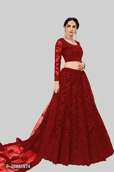 Stylish Red Net Embroidered Lehenga Choli Set For Women-thumb0