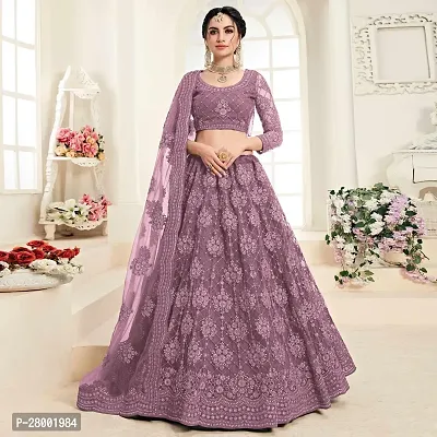 Stylish Purple Net Embroidered Lehenga Choli Set For Women