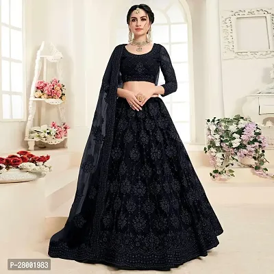 Stylish Black Net Embroidered Lehenga Choli Set For Women-thumb0