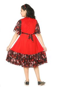 Red Attractive Floral Printed Girls Frock-thumb2