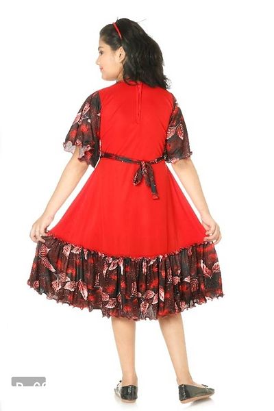 Red Attractive Floral Printed Girls Frock-thumb3