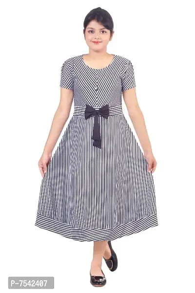 Black  White V-Striped Elegant Designed Girls Long Frock By SKINOWEAR