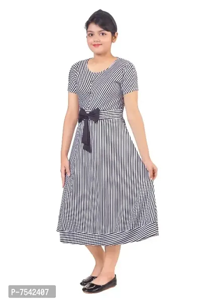 Black  White V-Striped Elegant Designed Girls Long Frock By SKINOWEAR-thumb2