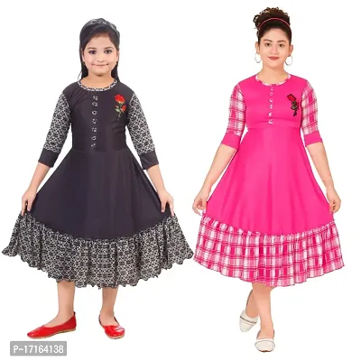 Pack of 2 Classic Printed Dresses for  Girls-thumb0