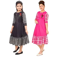 Pack of 2 Classic Printed Dresses for  Girls-thumb2