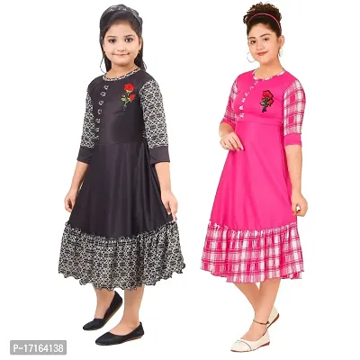 Pack of 2 Classic Printed Dresses for  Girls-thumb3