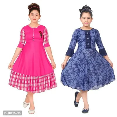 Pack of 2 Classic Printed Dresses for Kids Girls