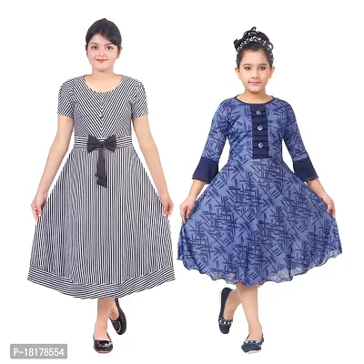 Pack of 2 Classic Printed Dresses for Kids Girls-thumb0