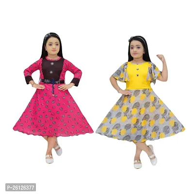 YELLOW    RED FLOWER PRINTED COMBO SET OF 2 FROCK  DRESSES
