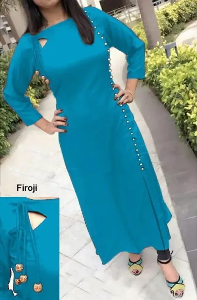 Rayon Embellished Pearl Button Solid Color Kurtis