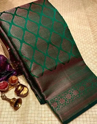 Women's Kanchipuram Silk Blend Saree With blouse piece
