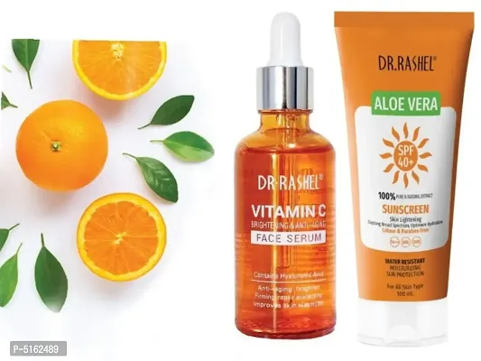DR RASHEL SPF 40 + Aloe Vera Sunscreen  Vitamin C Brightening Anti-Ageing Face Serum SPF 40 50 mL Pack of 2