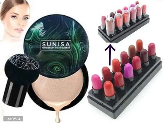Sunisa Waterproof CC Cream Foundation And 12 In 1 Mini Lipstick Combo Pack