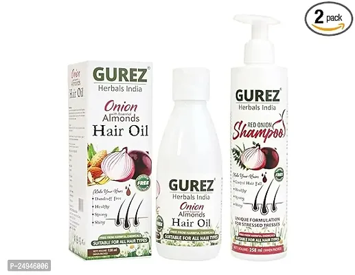 Gurez Onion With Essential Almond Hair Oil, Red Onion Shampoo Combo Pack