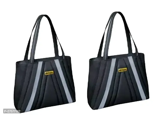 Stylish Black Canvas Handbags For Women Pack Of 2-thumb0
