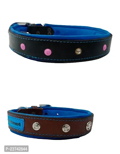 Dog Pure Leather Strong and Durable Dog Padded Collar Dog Belt Leather Handmade Lightweight Dog Collar for All Breeds Medium Neck fit to Size 15 to 18 Inch Combo pack 2