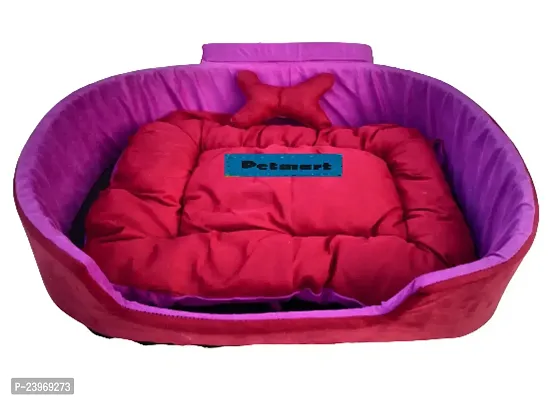 Luxurious Deluxe Washable Velvet Suede D-Shape Dog Pet Comfortable Simple Mountain Sofas  Chair 4 in 1 Reversible Medium Combo Bone Pillow+Bed (LxWxHndash;75x57x19Cm)