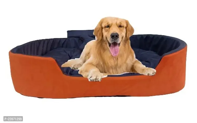 Luxurious Deluxe Washable Velvet Suede Sofa D- Shape Dog Cat Pet Puppy Soft Comfortable Simple Mountain Sofas  Chair 4 in 1Reversible Combo Bone Pillow+ Bed X-Small (LxWxH-55x40x14Cm)-thumb0