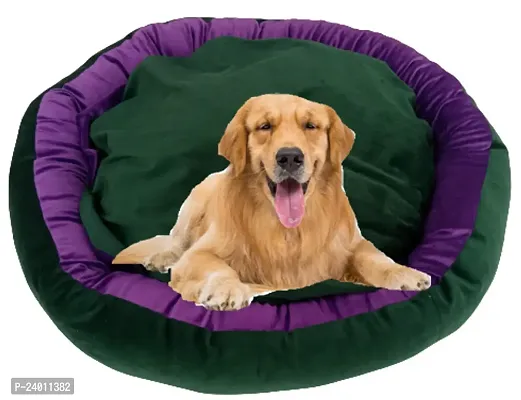 Luxurious Deluxe Washable Velvet Suede Sofa Round Shape Dog Cat Pet Bed Soft Comfortable Sofas  Chair 4 in 1Reversible Small Size LxWxH 61x61x15Cm