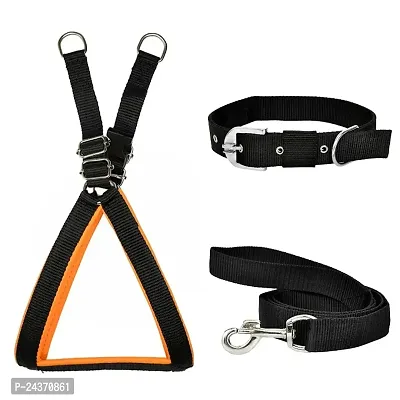 Padded Nylon Dog Body Belt Dog Belt Dog Leash Small (Neck Size - 12-20 inch) (Chest Size - 16-22 inch) Combo Harness Collar Leash pack 3 Black